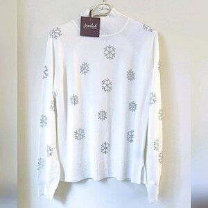 ❄️❄️ MARLED Sz M White Snow Crystal Snowflakes Sweater Top Holidays Crewneck NEW